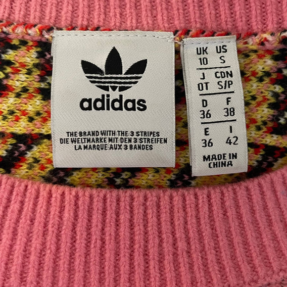 Adidas Scarf Logo Intarsia Cropped Pink Sweater Jumper Pink Small - Picture 5 of 9